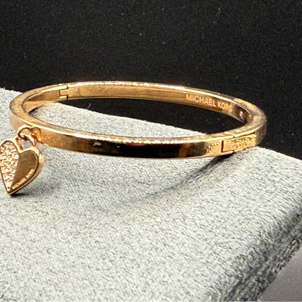 SOLD SOLD Michael Kors Rose Gold-Tone Pave Crystal Bangle Bracelet 6-inch Hinged